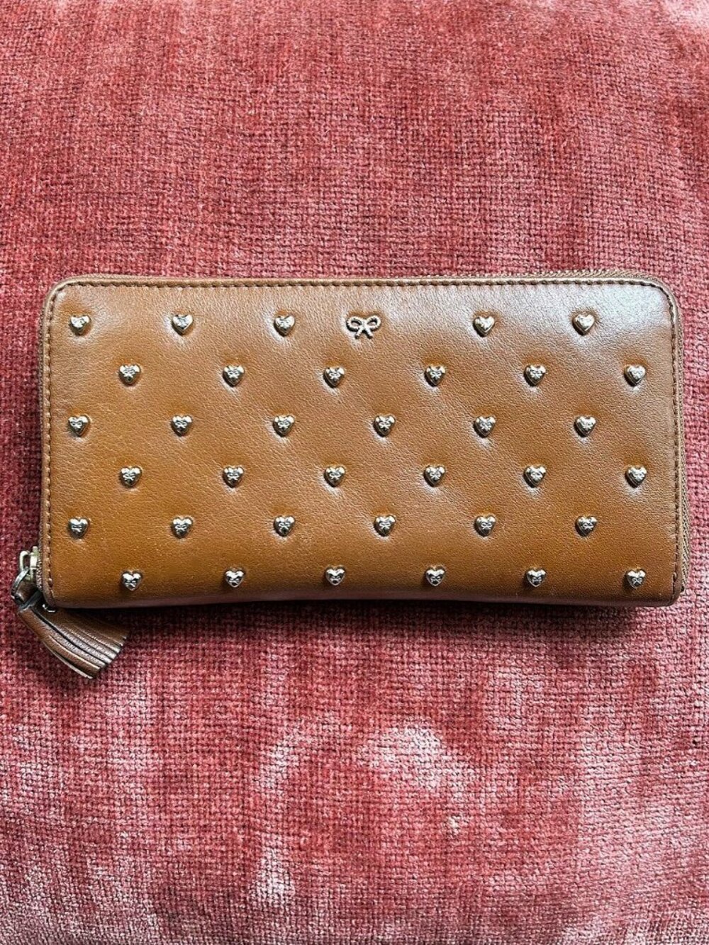 ANYA HINDMARCH Hearts Leather Zip Around Wallet Cognac